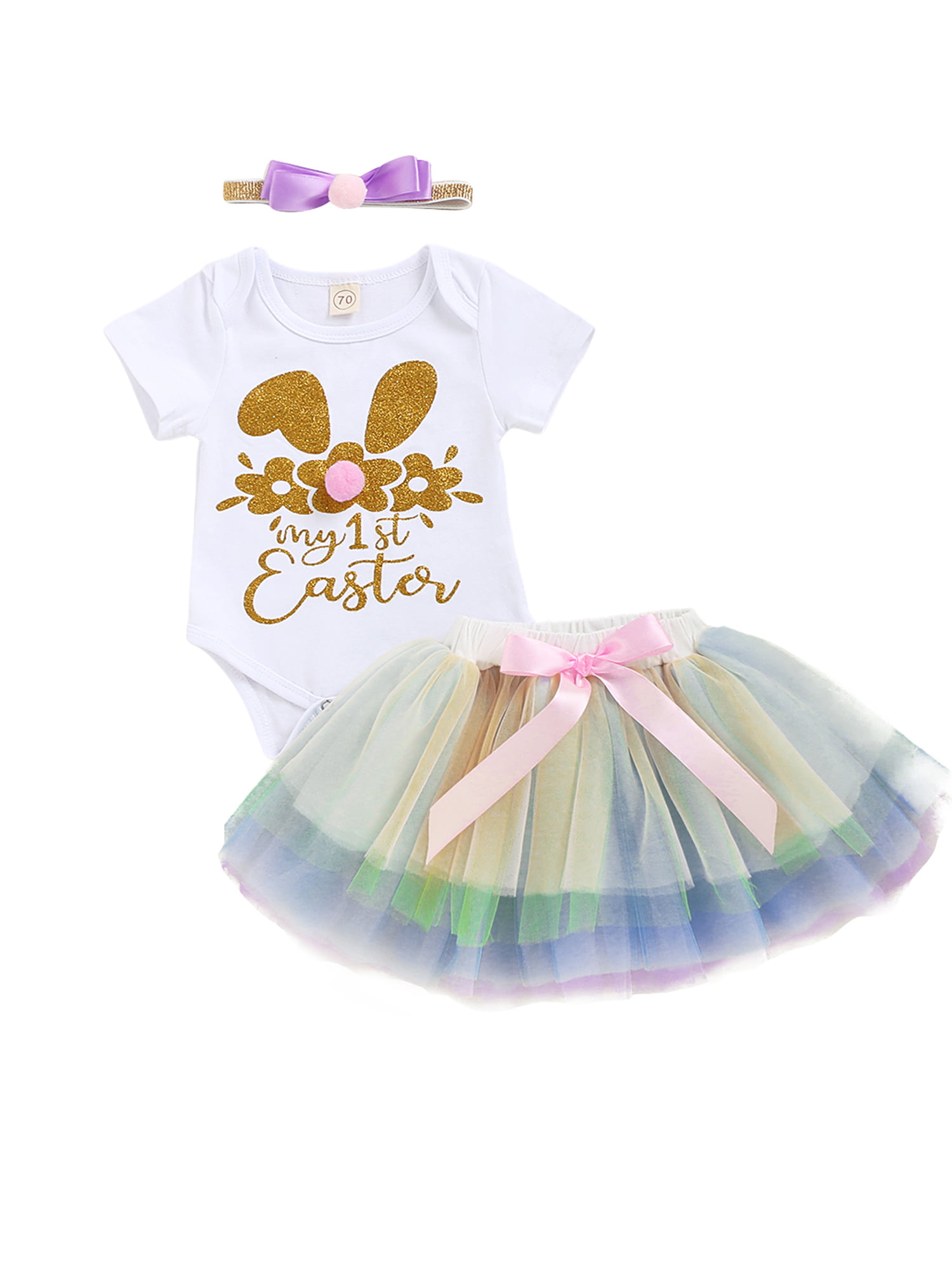 3PCS Newborn Baby Kid Girls Jumpsuit Romper Tutu Tulle Skirt Outfits Clothes Set 