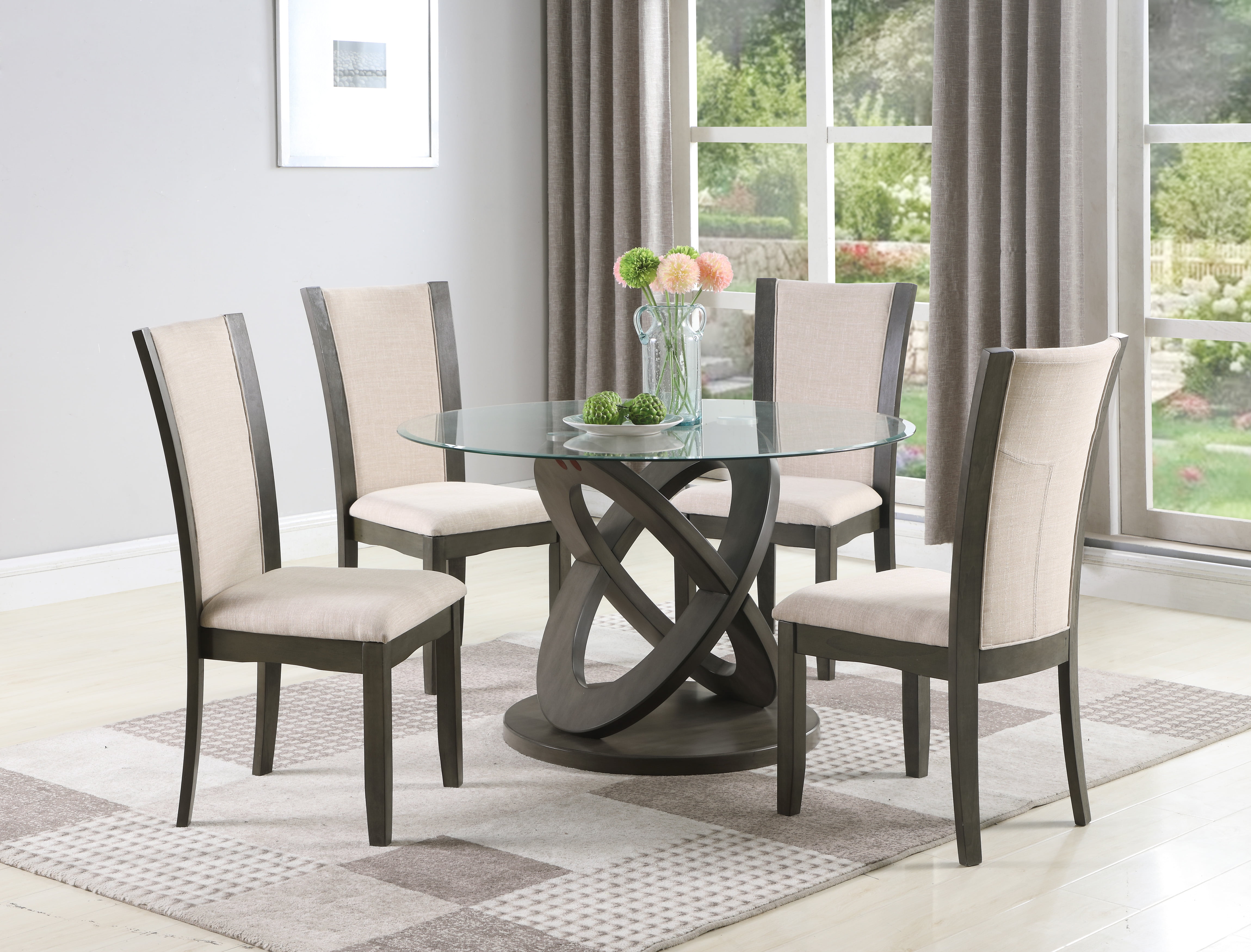 Roundhill Cicicol 5-Piece Glass Top Dining Table with Chairs, Gray