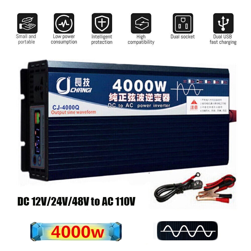CJC Power Inverter 4000W, DC 12V to AC 110V Converter with LCD Display, Pure Sine Wave Solar Converter for Home, RV, Outdoor, Camping, Boat, Emergency