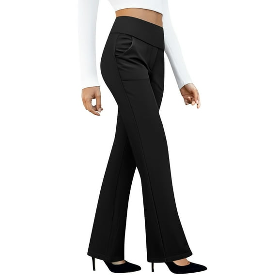 Women's Yoga Pants with Pockets High Waist Bootcut Stretchy Casual Slacks Trousers for Workout Daily Wear or Fitness Activities Comfy Lounge Office Petite Available Black L