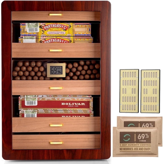 Marvero 300 Count Cigar Humidor, Spanish Cedar Interior, Digital Hygrometer, Walnut Finish