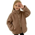thumbnail image 1 of Liyamei Children's Solid Color Double Zipper Fleece Jacket Brown 9-10 Years, 1 of 5