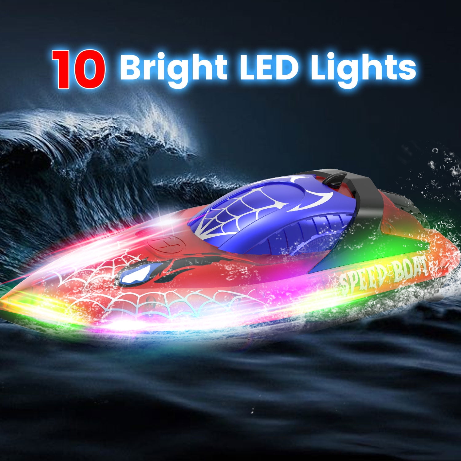 JoyStone RC Boat for Pools and Lakes, 2.4G Remote Control Boat with LED Lights, Racing Boats for Kids & Adults with 2 Rechargeable Battery, Gifts for Boys Girls (Red)