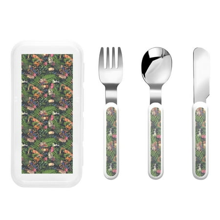 

Gaeub Forest Animals And Plants Print 3-Piece Children Knife Spoon Fork Set Stainless Steel Child Flatware Set Kids Utensils Set with Case for Lunch Box (Fork Spoon Knife Combo)