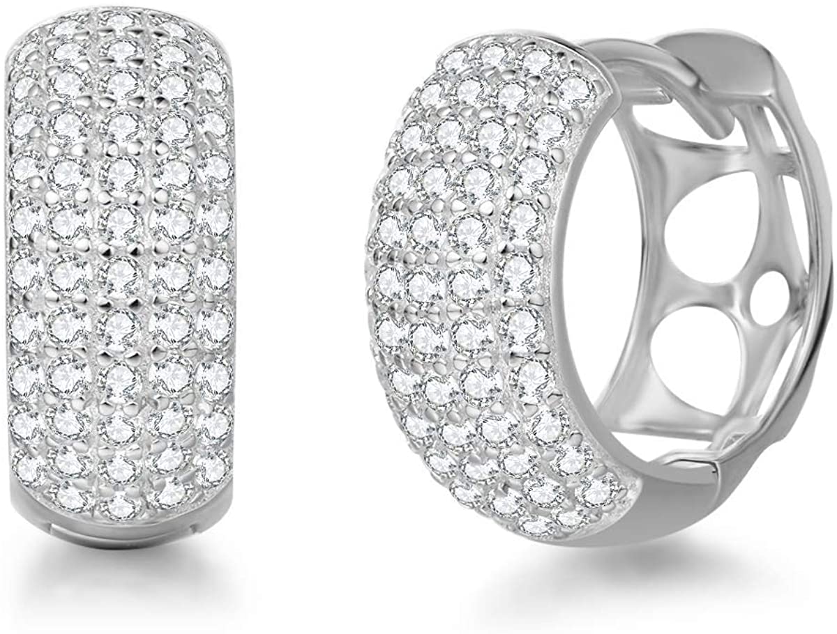 925 Sterling Silver Diamond Hoop Earrings Valentine Diamond Earrings Woman Silver Diamond Gift Hoop Earrings Pave Diamond Hoop Earrings