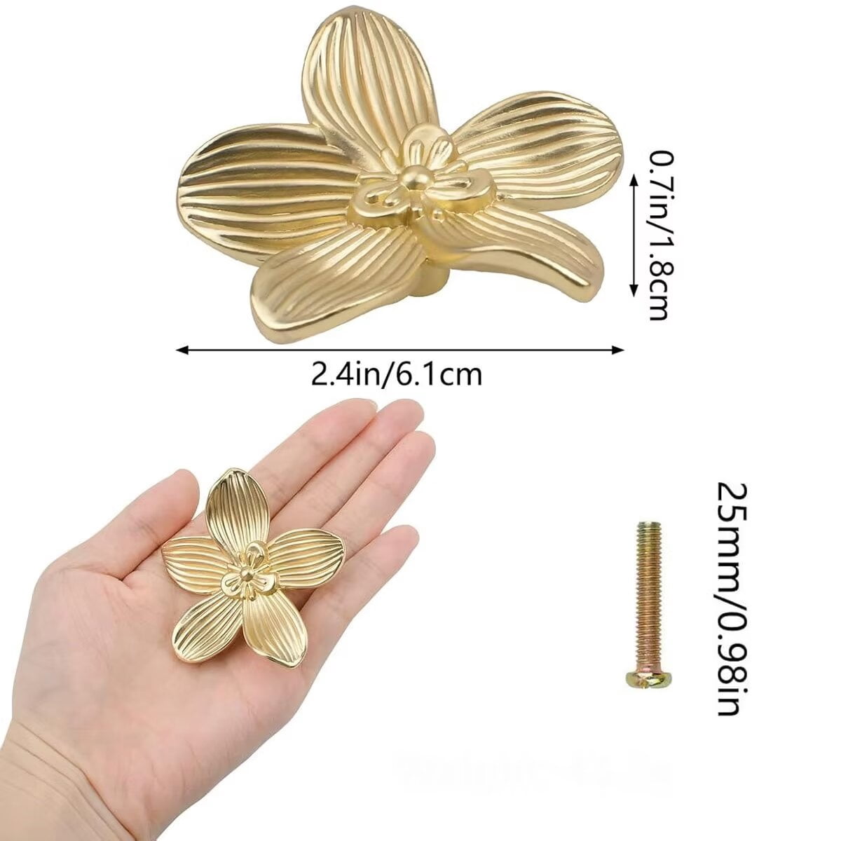 HDJNal Antique Flower Shaped Cabinet Knobs,Vintage Kitchen Zinc Alloy Shabby Chic Drawer Pull Handles for Dresser Vanity Nightstand Cupboard Wardrobe, 10 Pack (Golden）
