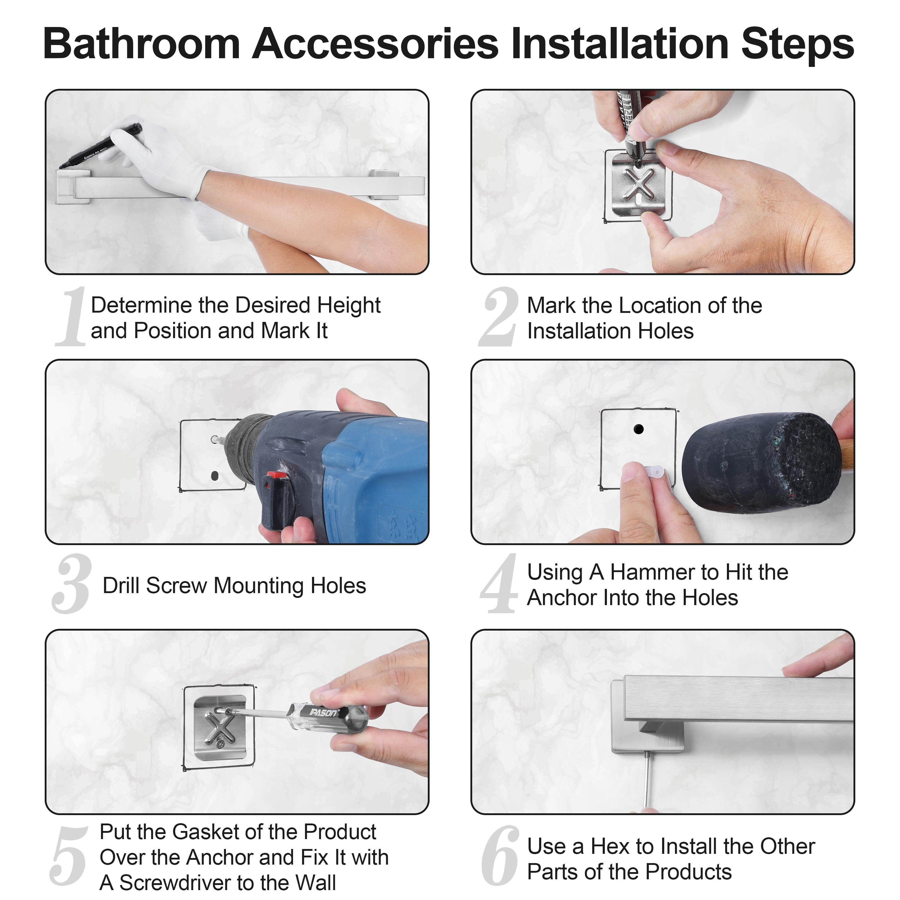 Coliware 5 Pieces Bathroom Hardware Set, Wall Mounted Stainless Steel Bathroom Accessories Kit Includes Towel Bar, Toilet Paper Holder, Towel Ring, Robe Hooks, Bathroom Towel Bar Holder Sets
