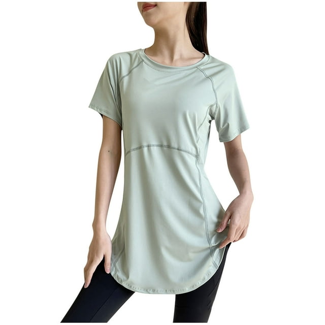 Timegard Tops for Women Round Neck Short Sleeve Tunic Top Solid Color Loose Running Tee Athletic