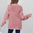 thumbnail image 4 of Women's Fashion Color Blocked Round Neck Long Sleeved Knitted Sweater Pullover Sweater Top for Fall Winter Stylish Casual Outfits,Pink,XL, 4 of 7