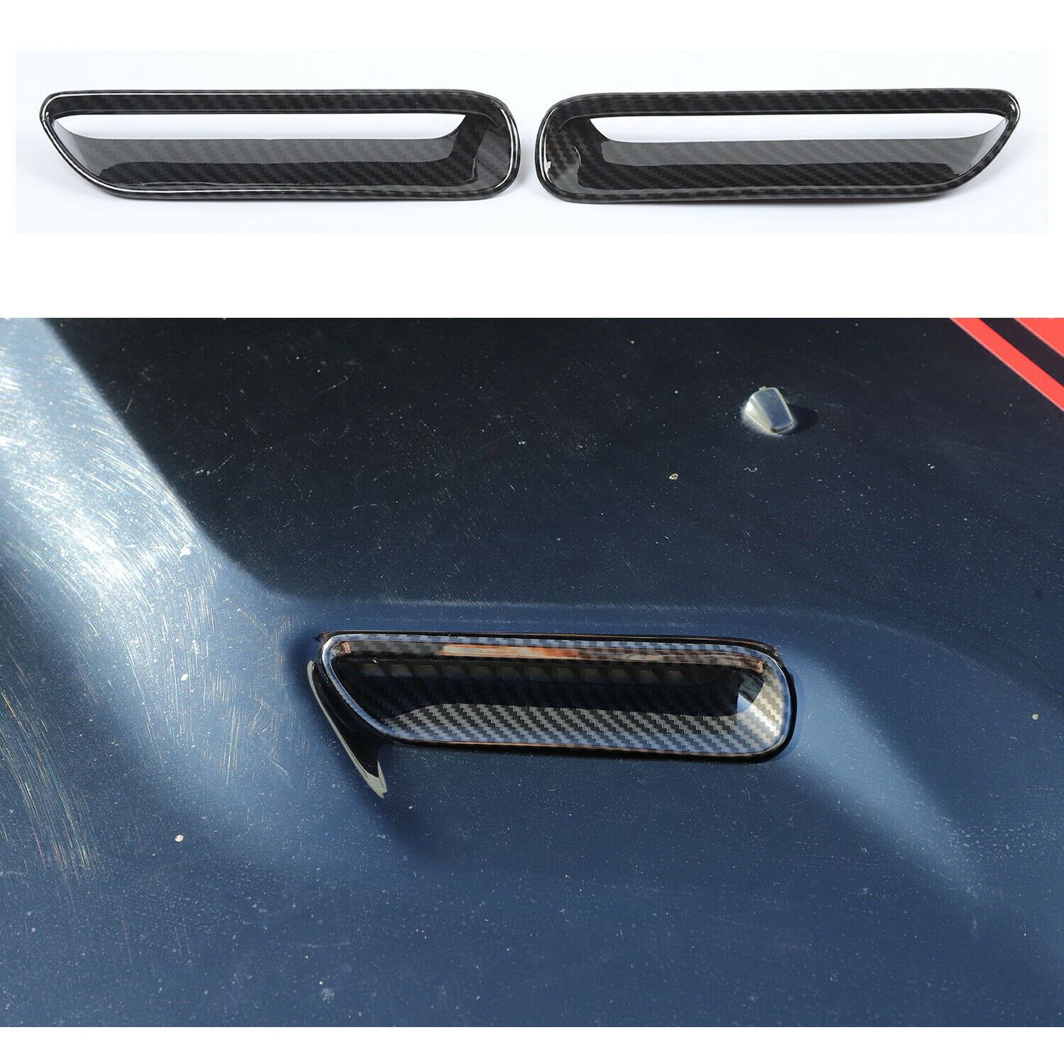 Zynkor Carbon Fiber Hood Scoop Air Vent Cover Trim Frame for Dodge for Challenger 2009-2014 Front Left Right Brushed 2 Pieces/Set-Pakcage FDC2CFHSAVCTF