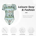 thumbnail image 6 of Balery Chinoiserie Floral Palm Tree Women's Short Sleevee Crew Neck Bodysuit Tops Short Sleeve Tops Basic-Medium, 6 of 9