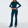 thumbnail image 2 of Women's Casual Slim Fit Long Sleeve Top with Flared Leggings Yoga Outfit Comfortable Workout Wear Set, 2 of 2