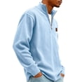 thumbnail image 4 of Domuza Pullover for Men Quarter Zip Corduroy Lightweight Long Sleeve Sweater Fashion Mock Neck Polo Sweatshirt Fall Clothing Sky Blue S, 4 of 6