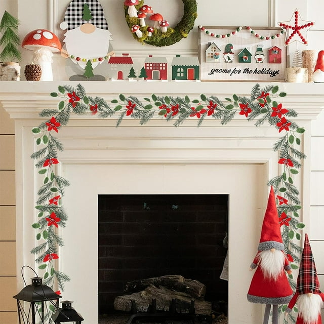 Birdeem Décorations de Fête de Noël, Décorations de Noël pour la Maison, Mise en Page de Noël Simulation Décoration de Fête en Rotin Rouge Baie Douce, Décorations de Noël Rouges