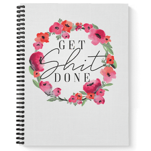 Softcover Get It Done 8.5" x 11" Motivational Spiral Notebook/Journal, 120 Checklist Pages, Durable Gloss Laminated Cover, Black Wire-o Spiral. Made in The USA