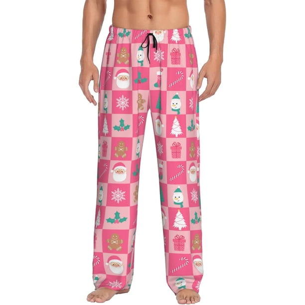 Balery Pink Christmas Cheer Pantalones de pijama para hombre, pijama ultraligero, pantalón de descanso-Small