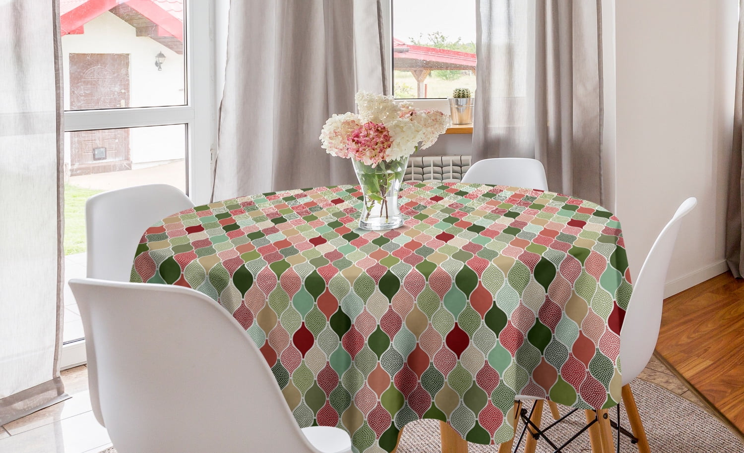 Abstract Round Tablecloth, Middle Eastern Style Traditional Geometric ...