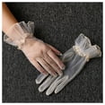 thumbnail image 1 of Women Wedding Gloves See-through Ultrathin Shirring Ruffle Lace Full Fingers Prom Ball Cocktail Stage Performance Bride Gloves, 1 of 10