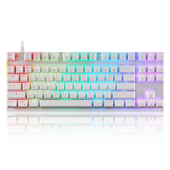 Motospeed Professional Gaming Mechanical Keyboard RGB Led Backlit Wired with Anti-Dust Proof Switches for Gaming Keyboard for Mac & PC (White, 87 Key Blue Switches)