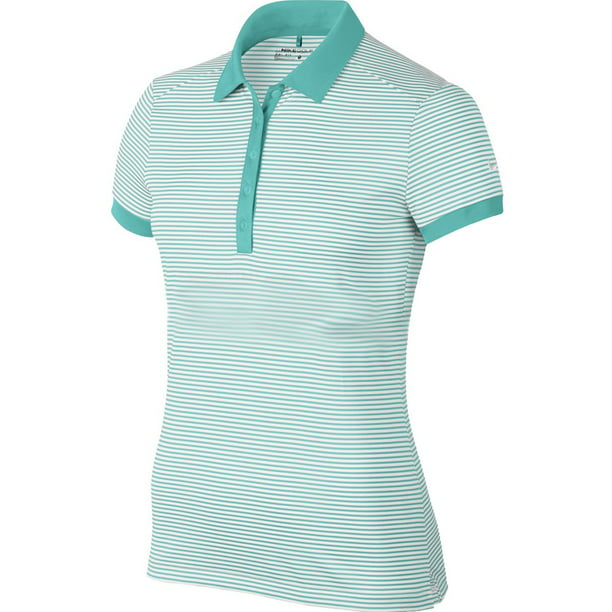 Nike Golf Womens Dri-Fit Striped Victory Swoosh Polo Shirt Teal/White ...