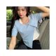 thumbnail image 4 of Camiseta para Mujer Vhermosa Dobladillo Irregular Manga Corta Slim Fit Azul L, 4 of 8