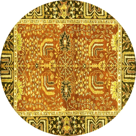 Ahgly Company Indoor Round Abstract Yellow Modern Area Rugs, 5' Round