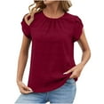 thumbnail image 4 of Dgankt Summer Tops for Women Women Solid Round Neck Sleeve Back Keyhole Blouse Temperament Short Sleeve Top, 4 of 9