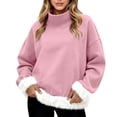thumbnail image 2 of Chandails d'Automne et d'Hiver Grande Taille pour Femmes, Mode Féminine Décontractée, Col Roulé Imprimé, Haut à Manches Longues, Chandail, Chandails à Capuchon Amusants, Rose, TTTG, 2 of 5
