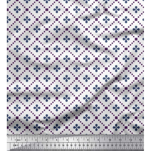 Soimoi Purple Poly Georgette Fabric Jaal Jamdani Print Fabric by Yard 52 Inch Wide