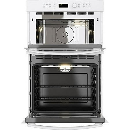 GE - 27" Single Electric Wall Oven with Built-In Microwave - White on white