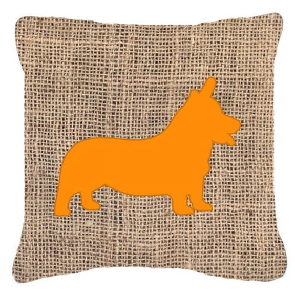 Corgi Burlap and Orange Indoor & Outdoor Decorative Fabric Pillow - 18 x 18 in.