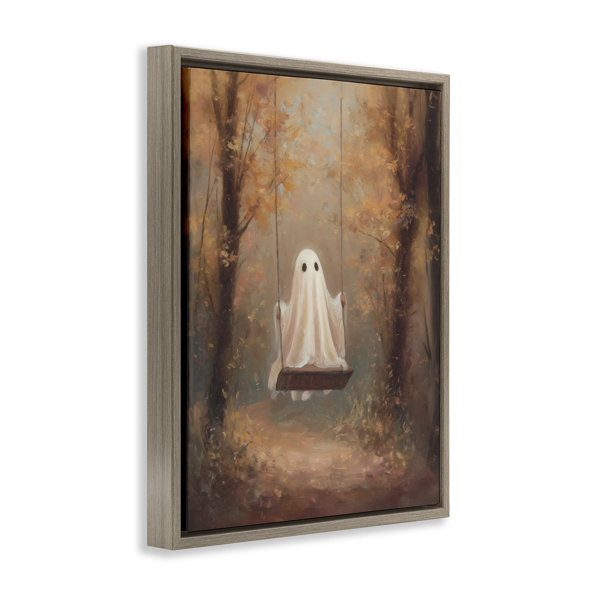 Eerie Swinging Ghost Brown Framed Floater Canvas Wall Art, design by Arlington Prints