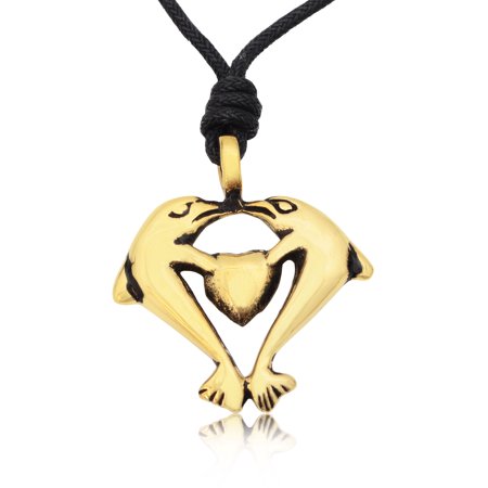 Abstract Heart Necklace - New Love Heart Dolphin Abstract Gold Brass Charm Necklace Pendant Jewelry With Cotton Cord