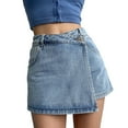 thumbnail image 2 of tasrioml Women High-Waist Denim Shorts Retro Design Slim Fit Solid Color Fake Two Piece Skort Formal Casual Wear, 2 of 7