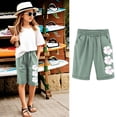 thumbnail image 2 of MIASHUI Shorts pour Filles Enfants Été Mode Décontractée Imprimés Taille Élastique Pantalons, Vert, 3-4 Ans, 2 of 4