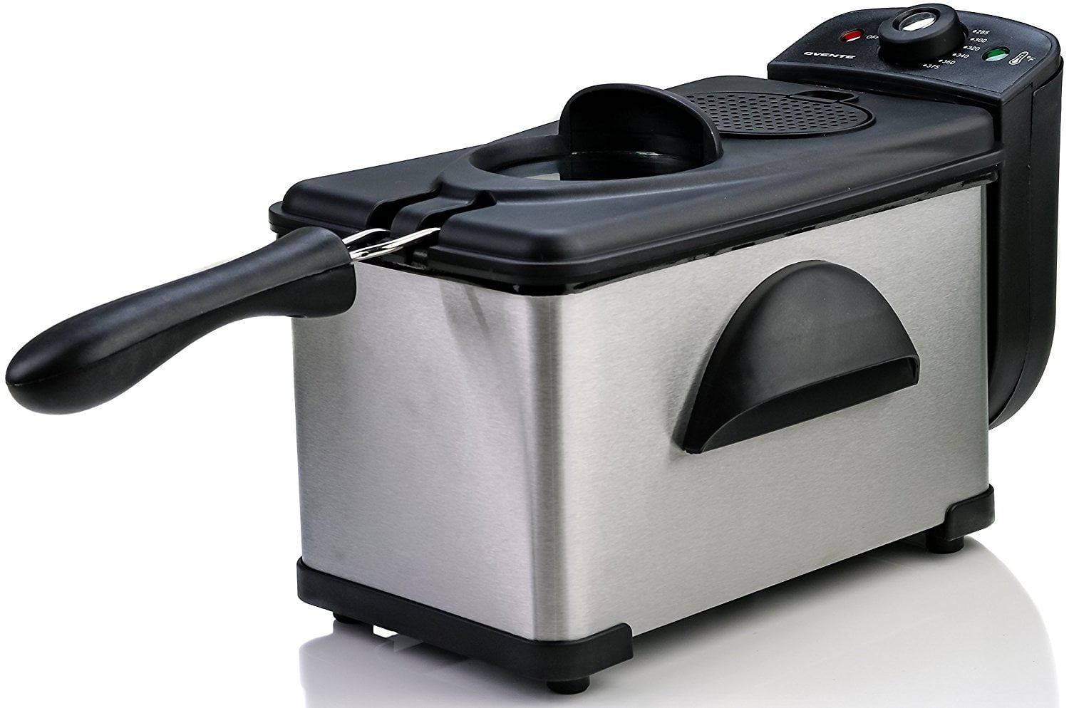 OVENTE Electric Deep Fryer 1.5 Liter Capacity, Lid with Viewing Window,  Removable Frying Basket, Adjustable Temperature, Cool Touch Handles and  Easy to Clean Stainless Steel Body, Silver FDM1501BR 