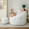 thumbnail image 5 of Bean Bag Chair with Ottoman,Bean Bag with Filler, Big Comfy Couch, Lounge Sofa, Cozy Lazy Comfy Floor Sofa for Bedroom, Reading Chair for Living Room(White-A), 5 of 17