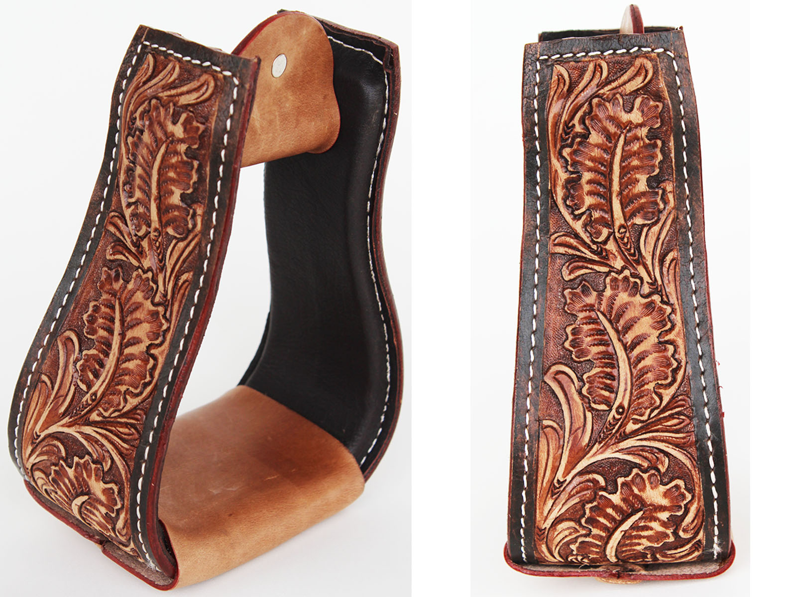 Horse Western Saddle Rawhide Leather Covered Angled Roper Stirrups 51174V