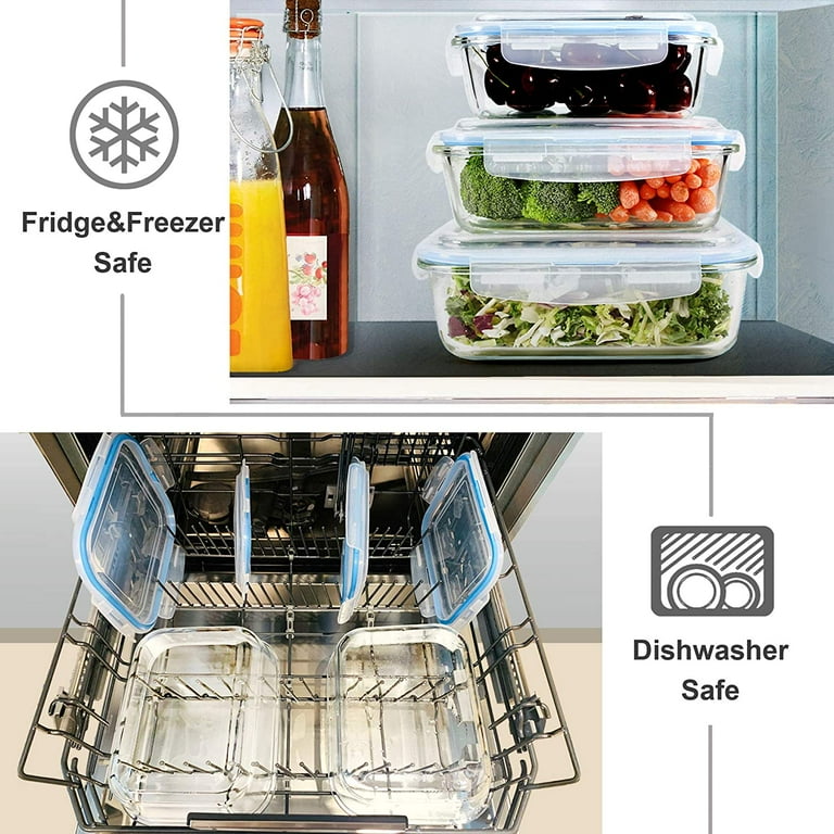 Glass Food Storage Containers Set, Large Size Glass Containers with Lids,  BPA-free Locking lids, 100% Leak Proof Glass Meal Prep Containers, Freezer  to Oven Safe (4 Pack of 55oz,30oz,15oz,8oz) 