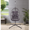 thumbnail image 2 of Outdoor Swing Chair, Wicker Egg Chair with Stand and Cushions, Hanging Chair for Bedroom Patio Porch Balcony, Hammock Chair Outdoor Lounger, Dark Gray, 2 of 6