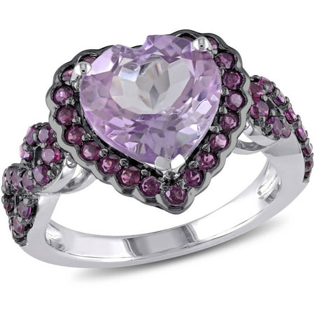 Tangelo 4-1/2 Carat T.G.W. Rose de France and Purple Garnet Sterling Silver Infinity Heart Ring