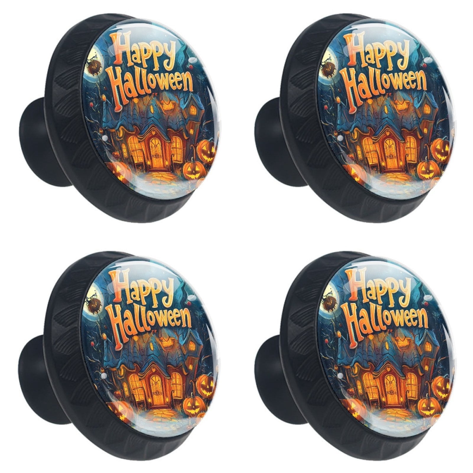 4 Pcs Happy Halloween Knobs for Kitchen Cabinet Cupboard Dresser Bookcase Drawer Pulls Handles Round Home Decor
