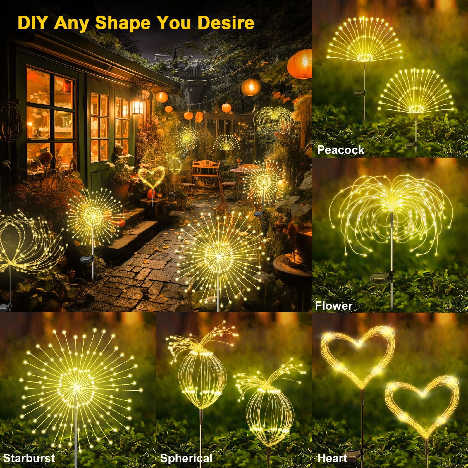 Solar Lights Outdoor Decorative, Solar Garden Lights, 8 Pack Firework Stake Lights for Garden Decor, Unique Gifts for Women, Gifts for Grandma, Warm White - 120 LED