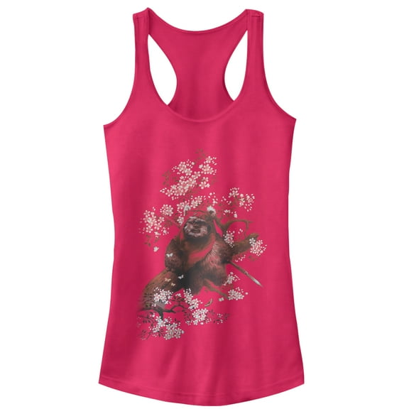 Junior's Star Wars Ewok in the Flowers Racerback Tank Top Dark Pink Large