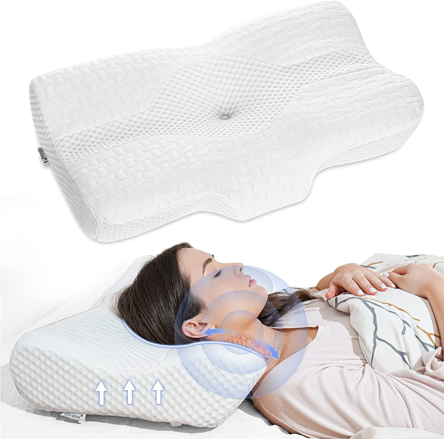 Contoured Orthopedic Memory Foam Pillow for Neck and Shoulder Pain Relief Support Cool Blue Foam Free Sleeping Mask Cervical Pillows for Side Ergonomic Back Stomach Sleepers – Premium Bedding