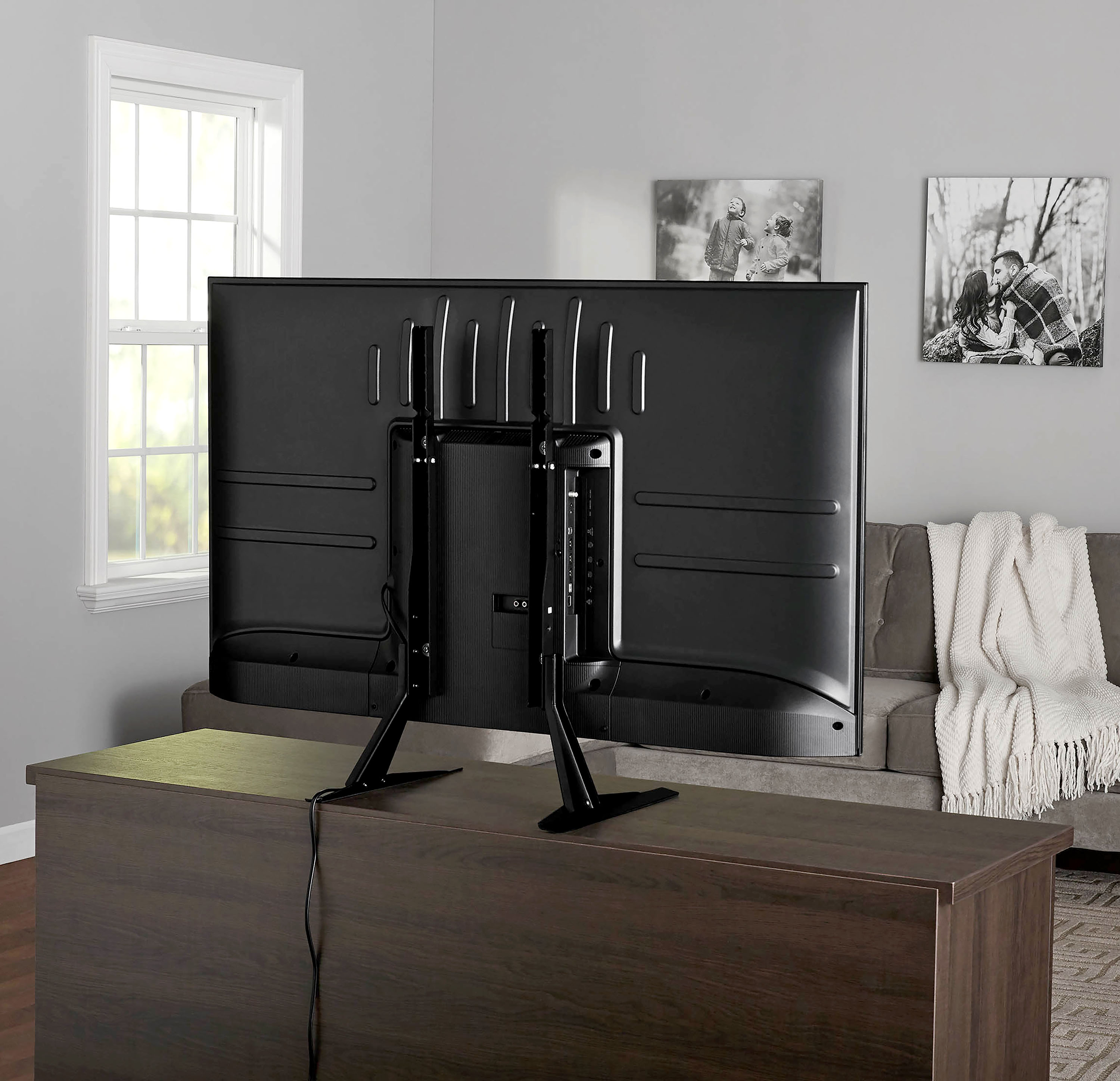 ONN TABLETOP TV STAND FOR 37″ TO 70″ TVS, HOLDS UP TO 110 LBS, BLACK- METAL LEGS FOR TABLETOP