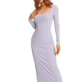 thumbnail image 4 of PENGXIANG Robe à Manches Longues pour Femmes Col Carré Robe Moulante Tricotée Unie Robe Crayon Extensible Tenue de Club, 4 of 6