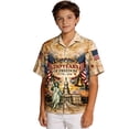 thumbnail image 4 of Y-Sunset Boys Patriotic 250th Anniversary Button Down Hawaiian Shirt, American Flag Firework Print Short Sleeve Casual Top for 4th of July Summer Outdoor(Khaki/3-4 Years), 4 of 4