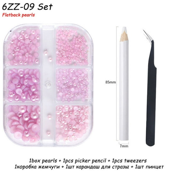 Accesorios para uñas Juego de brocas para uñas con perlas redondas de fondo plano y semicírculo japonés Wmkox8yii hjk783