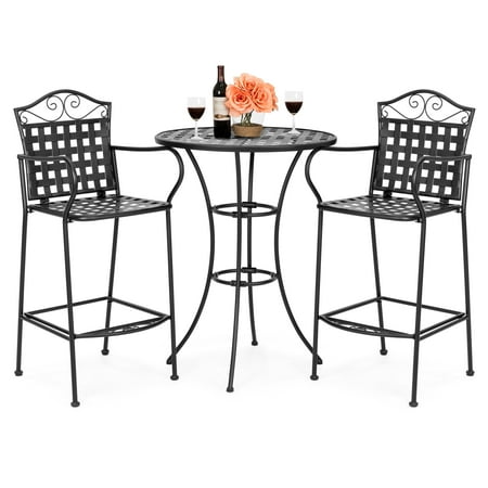 Bistro Sets At Walmart Best Choice Products Woven Pattern Wrought Iron 3-Piece Bar Height Outdoor Bistro Set, Black ()